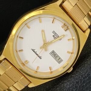 Vintage 1990 Seiko Automatic Mens Gold Watch W/daydate & White accents